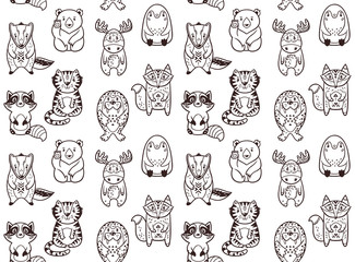 Wall Mural - Seamless pattern with funny animals in cartoon. Vector illustration