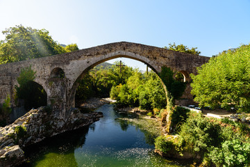 Old Roman stone bridge in Asturias