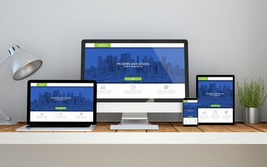 Wall Mural - workplace with rfresh and modern online responsive website on de