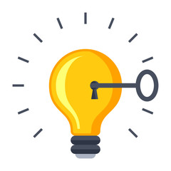 Wall Mural - solution concept with light bulb and key.