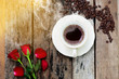 Coffee cup in Morning on old wood background