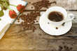 Coffee cup in Morning on old wood background