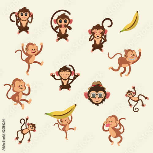 Flat Design Assorted Jungle Monkeys Cartoon With Banana Vector Illustration Buy This Stock Vector And Explore Similar Vectors At Adobe Stock Adobe Stock