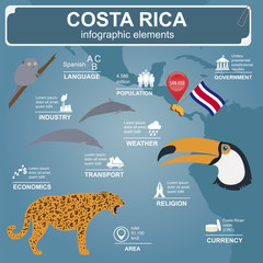 Wall Mural - Costa Rica infographics, statistical data, sights. dolphins, jag