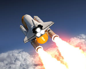 Wall Mural - space shuttle launch above the clouds