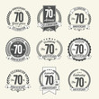 © visarts - Set of Vintage Anniversary Badges 70th Year Celebration. Black and White.