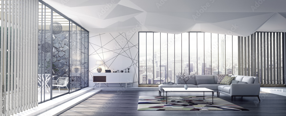 Model interior design of living room (3D Render) - obrazy, fototapety, plakaty 