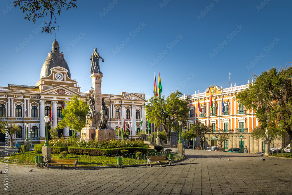 Plaza Murillo and Bolivian Palace of Government - La Paz, Bolivia - obrazy, fototapety, plakaty 