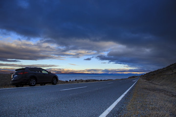 beautiful scenic of lake pukaki road to aoraki - mt.cook nationa