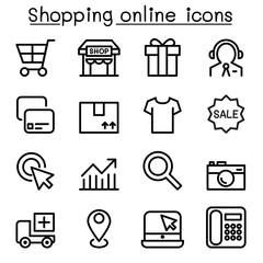 Poster - Shopping online icon set in thin line style