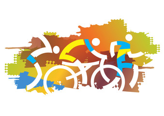 Wall Mural - Autumn Triathlon race.
Triathlon athletes on the autumn grunge background. Vector available.