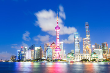 Beautiful Shanghai city skyline and the huangpu river at night,China