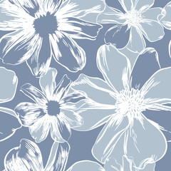 vector seamless pattern with hand-drawn ink flowers