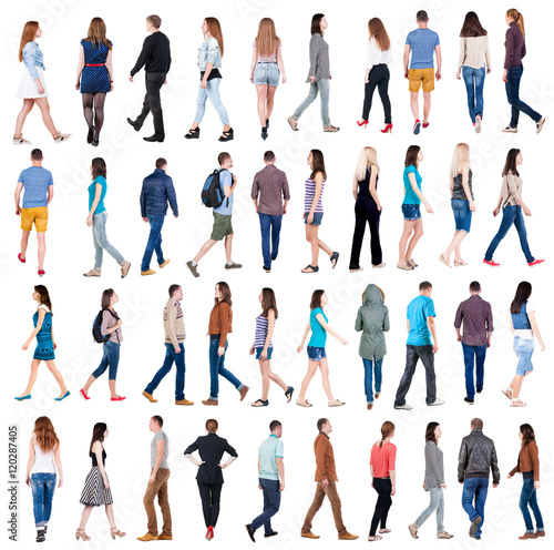 Stampe collection back view of walking people