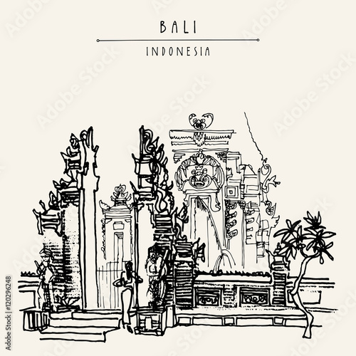 Balinese Hindu Temple In Bali Indonesia Asia Traditional Galungan Decoration Grungy Freehand Drawing Hand Drawing Travel Sketch Book Illustration Postcard Or Poster Buy This Stock Illustration And Explore Similar Illustrations At