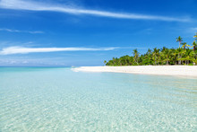 Fantastic Turquoise Beach With Palm Trees And White Sand