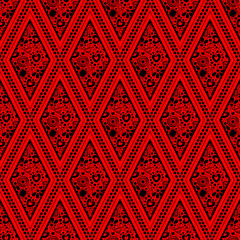 Wall Mural - Seamless vector geometric pattern with ornamental elements,endless background with traditional folk motifs. Graphic vector illustration. Series of traditional ethnic folk ornamental seamless patterns.