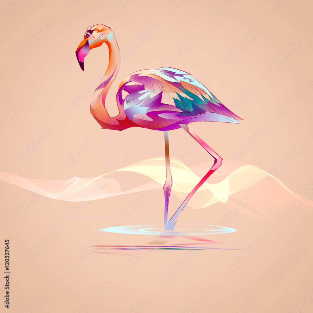 Foto-Plissee zum Schrauben - flamingo on an orange background