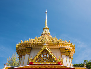 golden beautiful pagoda from bottom view in thailand.