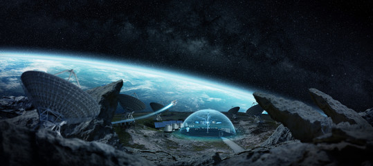 Wall Mural - Observatory station in space 3D rendering elements of this image