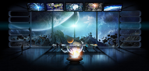 Wall Mural - group of scientists observing the solar system 3d rendering elem