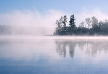 Wall Mural - Morning fog on lake