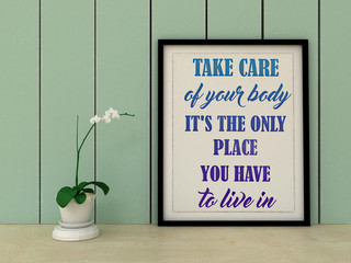 Wall Mural - Motivation Inspirational quote Take care of your body. Sport, fitness, healthy eating, active life style concept. 3D render