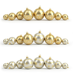Wall Mural - Collection of golden and silver christmas balls. White isolated. 3D render