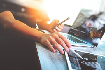 Businessman hand attending video conference with laptop computer