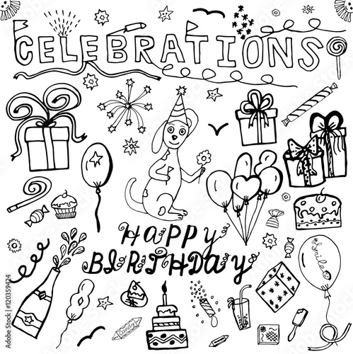 Vector Hand Drawing Set About Happy Birthday Celebration Sketch