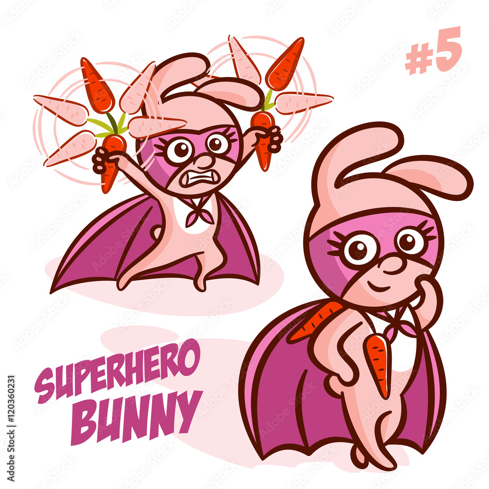 Superhero Bunny Vector Illustration Set Stock Vector | Adobe Stock