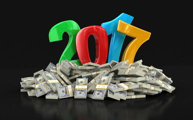 Wall Mural - New Year 2017 and Dollars. Image with clipping path