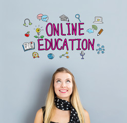 Wall Mural - Online Education concept with happy young woman