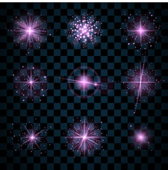 purple shine stars with glitters, sparkles icons set. effect twinkle, glare, scintillation element s