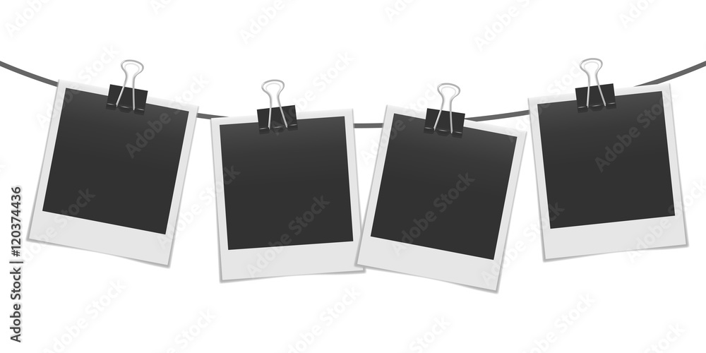 Blank realistic photo frames on the rope mockup Stock Vector | Adobe Stock