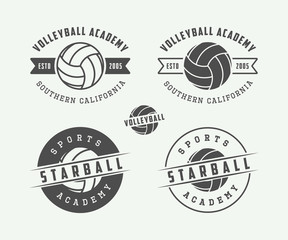 Wall Mural - Set of vintage volleyball labels, emblems and logo.