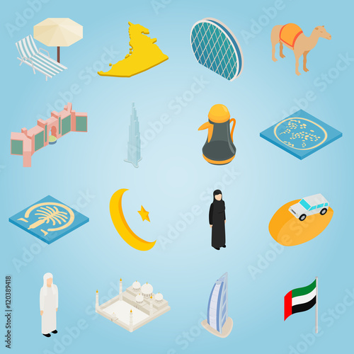 Isometric uae icons set. Universal uae icons to use for web and mobile ...