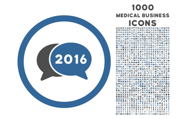 2016 Chat rounded vector bicolor icon with 1000 medical business icons. Set style is flat pictograms, cobalt and gray colors, white background.