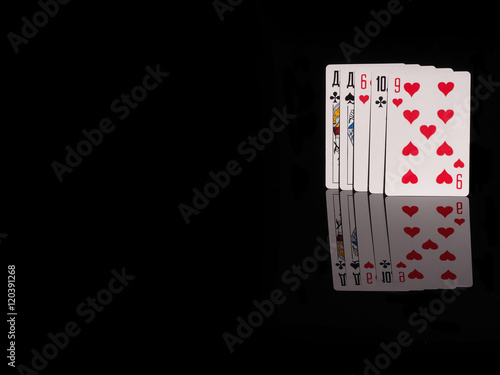 One pair playing cards isolated on black background. плакат