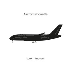 Black silhouette of a civil airplane on a white background. Isol