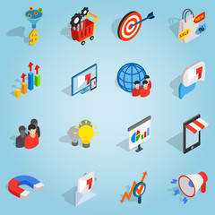 Poster - Isometric marketing icons set. Universal marketing icons to use for web and mobile UI, set of basic marketing elements vector illustration