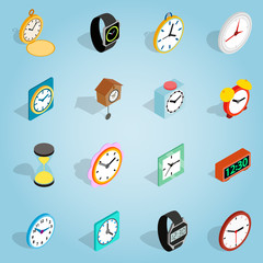 Wall Mural - Isometric clock set icons. Universal clock icons to use for web and mobile UI, set of basic clock elements vector illustration