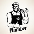 plumber service portrait retro emblem, stylized vector symbol