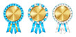 three golden award medals in Bavarian colors - great for Oktoberfest parties and contests