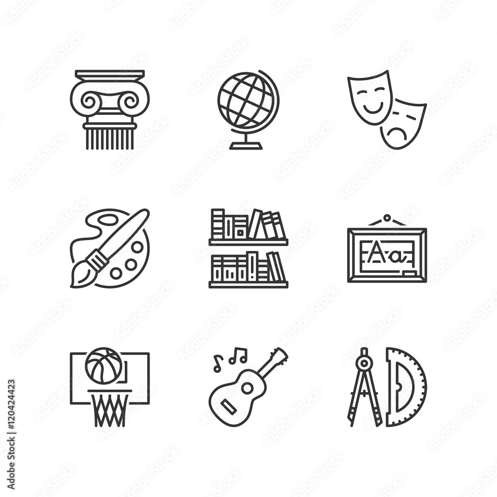 Line icons. Social science subjects. Flat symbols