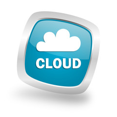 Fototapete - cloud square blue glossy chrome silver metallic web icon