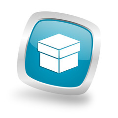 Fototapete - box square blue glossy chrome silver metallic web icon