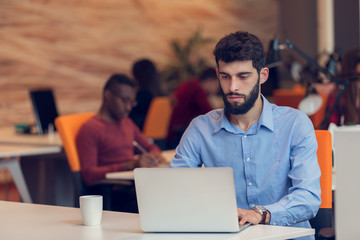 startup business, software developer working on computer at modern office