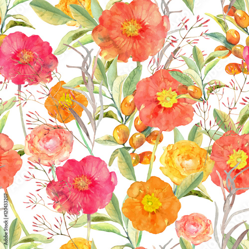 Cotton fabric Vektor-Illustration floral seamless. Handgemalte bunte Fluss