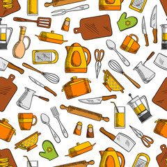 Wall Mural - Kitchen utensils and appliances seamless pattern